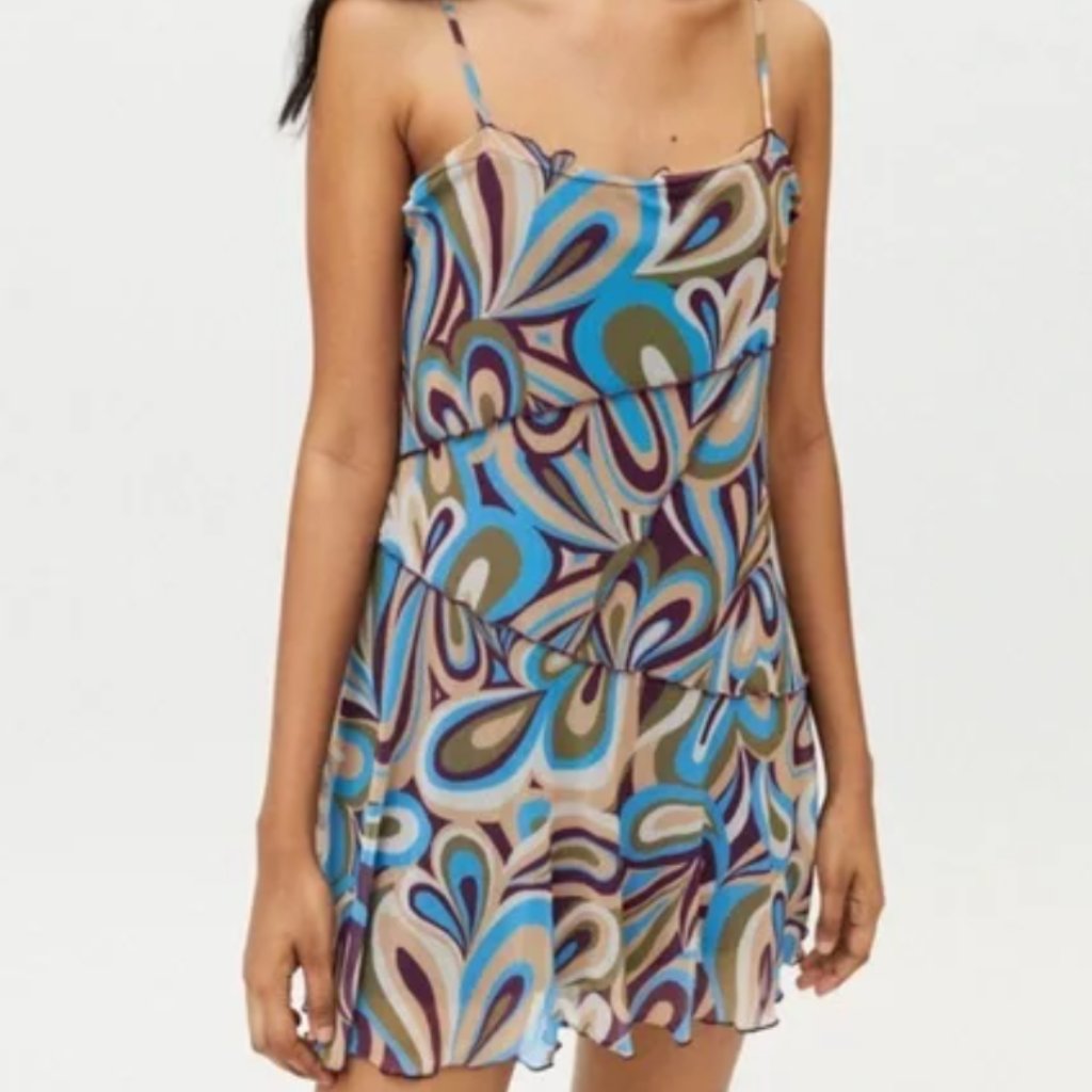 Urban Outfitters Blue, Teal & Brown Swirl Mini Dress